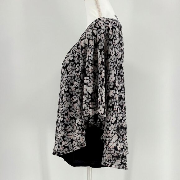 Elle Womens Floral Print Batwing Sleeve Blouse With Black Inner Layer Size L - Picture 2 of 11